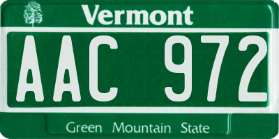 VT license plate AAC972