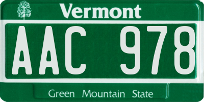VT license plate AAC978