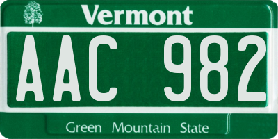 VT license plate AAC982