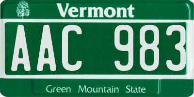 VT license plate AAC983