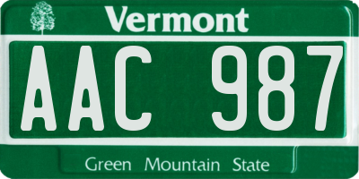 VT license plate AAC987