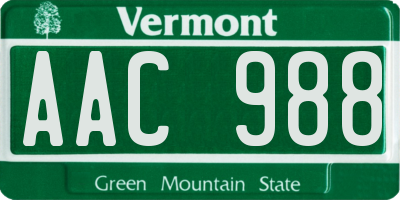 VT license plate AAC988