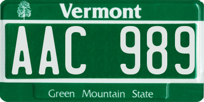 VT license plate AAC989