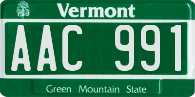 VT license plate AAC991