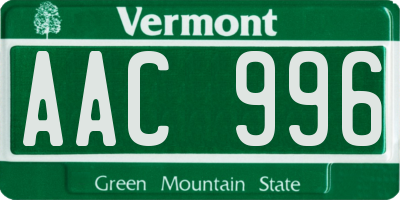 VT license plate AAC996