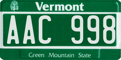 VT license plate AAC998