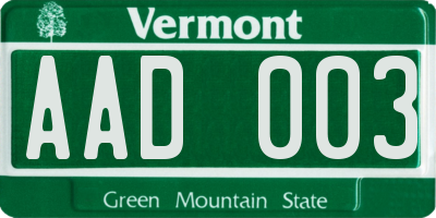 VT license plate AAD003