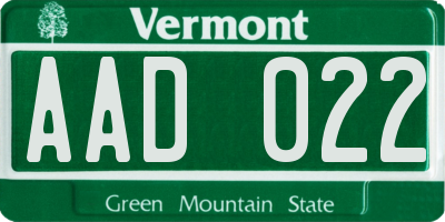 VT license plate AAD022
