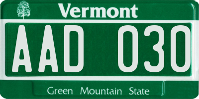 VT license plate AAD030