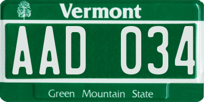 VT license plate AAD034