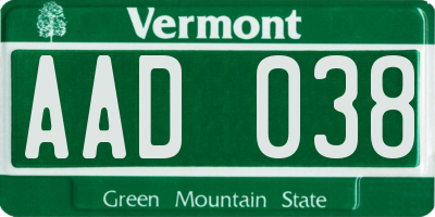 VT license plate AAD038