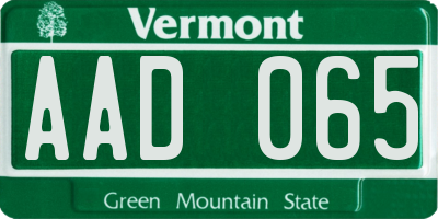 VT license plate AAD065