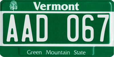 VT license plate AAD067