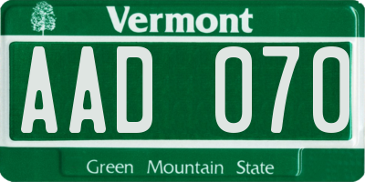 VT license plate AAD070