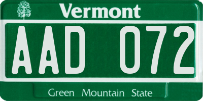 VT license plate AAD072