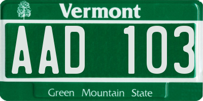 VT license plate AAD103