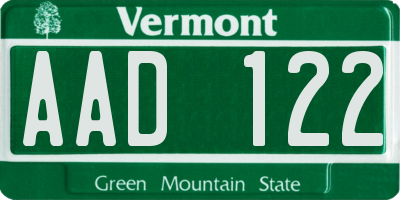 VT license plate AAD122