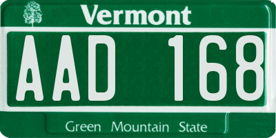 VT license plate AAD168