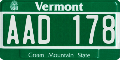 VT license plate AAD178