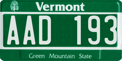 VT license plate AAD193