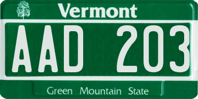 VT license plate AAD203