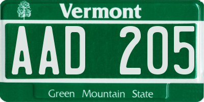 VT license plate AAD205