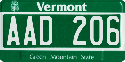 VT license plate AAD206