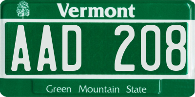 VT license plate AAD208