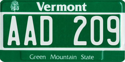 VT license plate AAD209