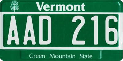 VT license plate AAD216