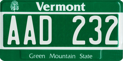 VT license plate AAD232