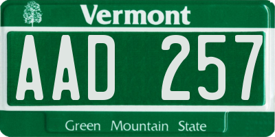 VT license plate AAD257