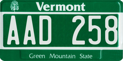 VT license plate AAD258