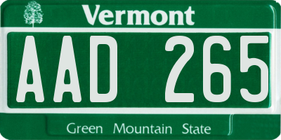 VT license plate AAD265