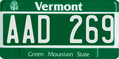 VT license plate AAD269