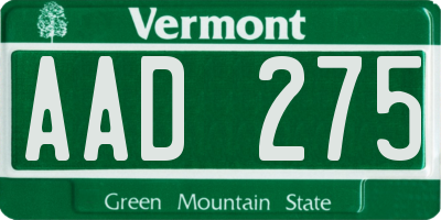 VT license plate AAD275