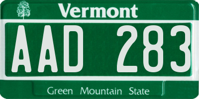 VT license plate AAD283