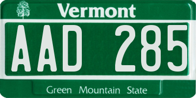 VT license plate AAD285