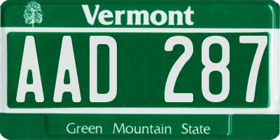 VT license plate AAD287