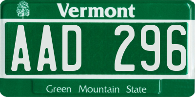 VT license plate AAD296