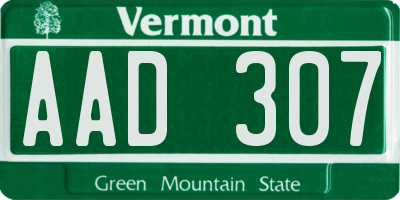 VT license plate AAD307