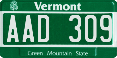 VT license plate AAD309