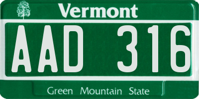 VT license plate AAD316