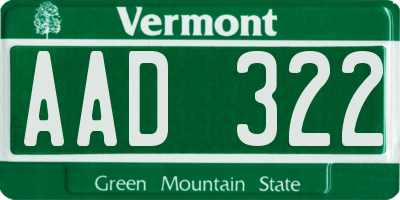 VT license plate AAD322