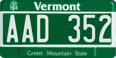 VT license plate AAD352