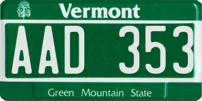 VT license plate AAD353