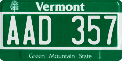 VT license plate AAD357