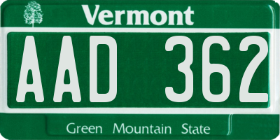 VT license plate AAD362