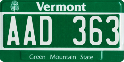 VT license plate AAD363