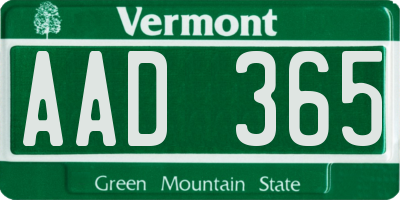 VT license plate AAD365